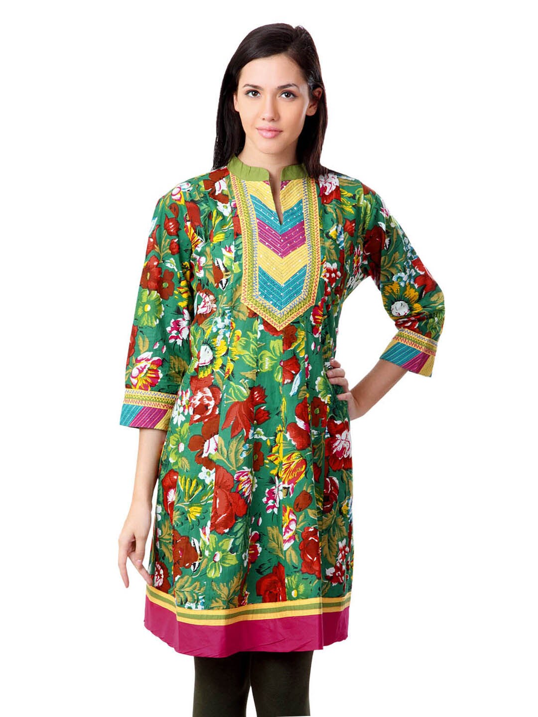 Sushilas Women Printed Green Kurta