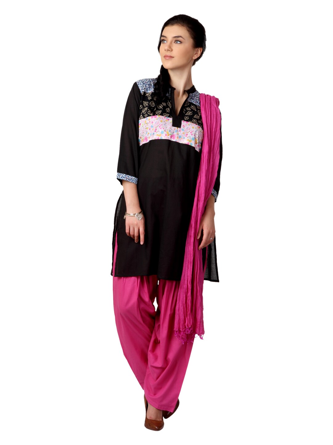 Shree Women Black & Pink Salwar Suit with Dupatta