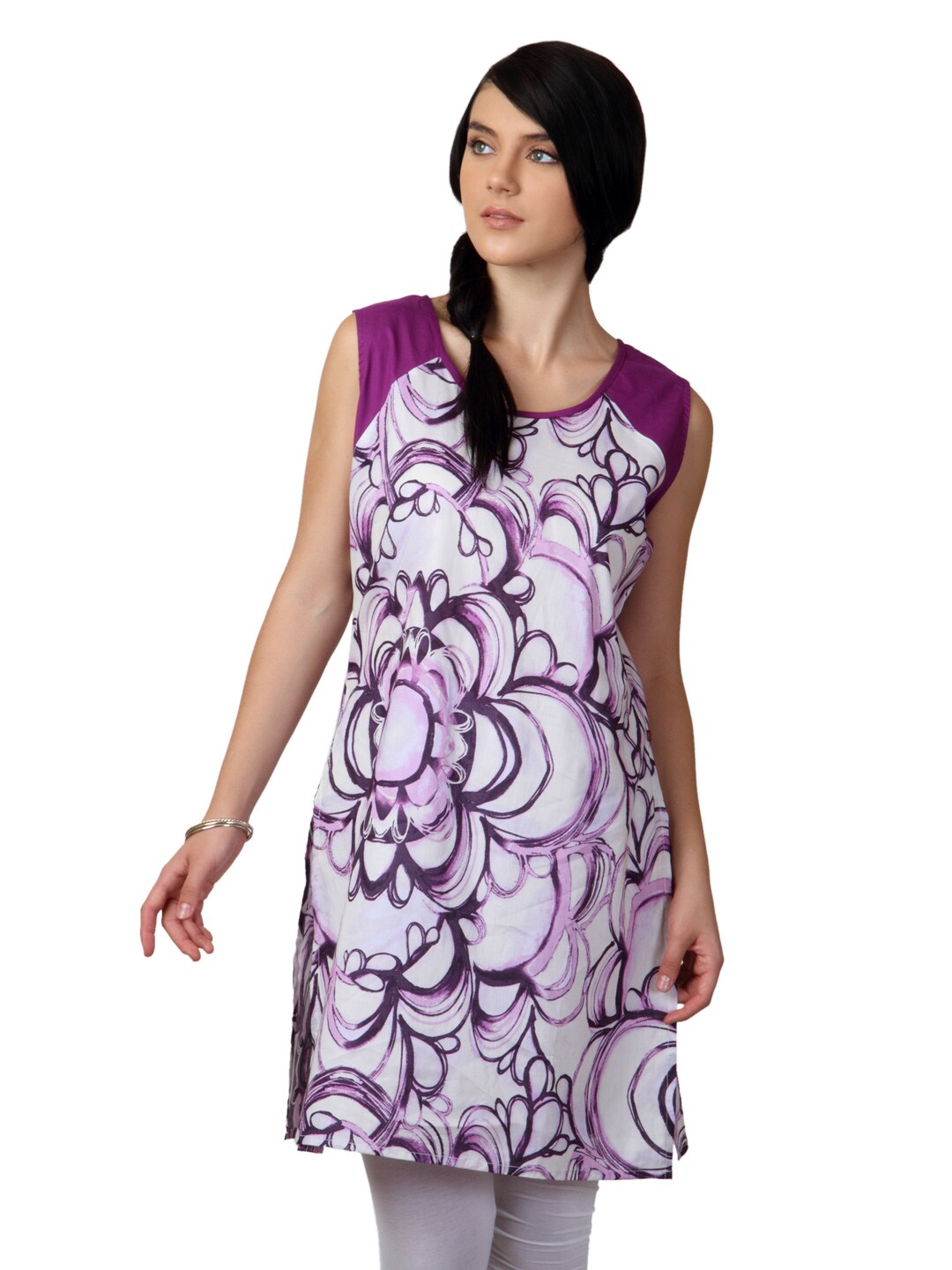 Shree Women Purple and White Printed Kurta