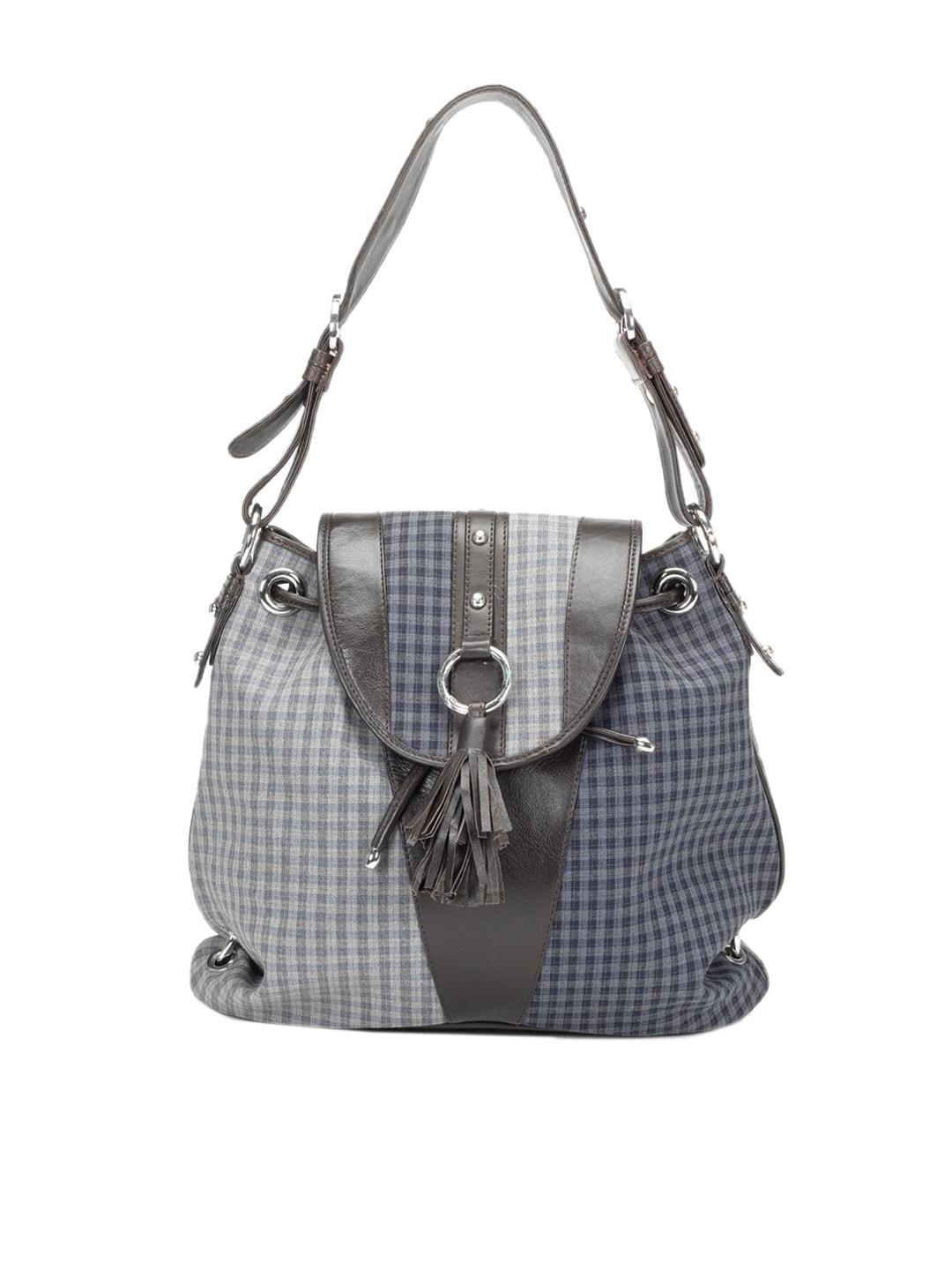 Ivory Tag Checkered Out Blue Handbag