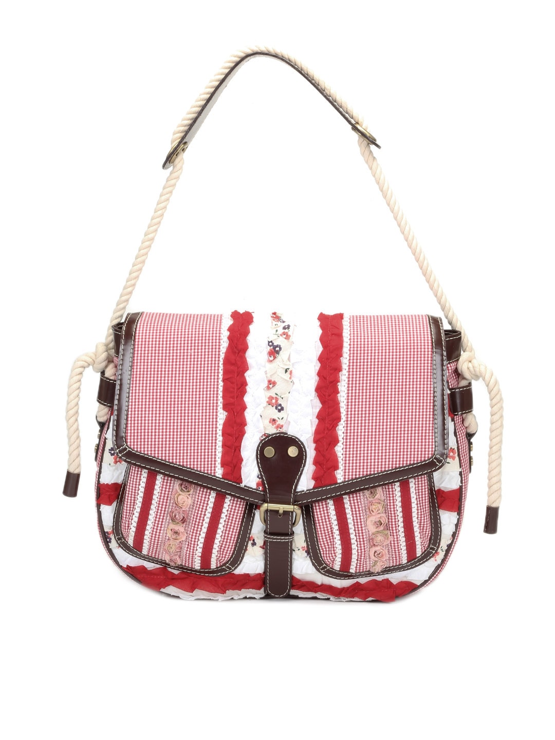 Ivory Tag Plaided Medley Red Handbag