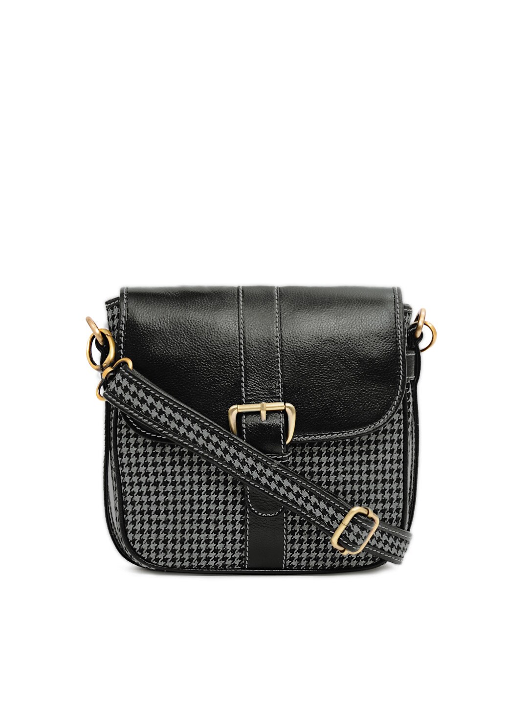 Ivory Tag Women Black Houndstooth Sling Bag