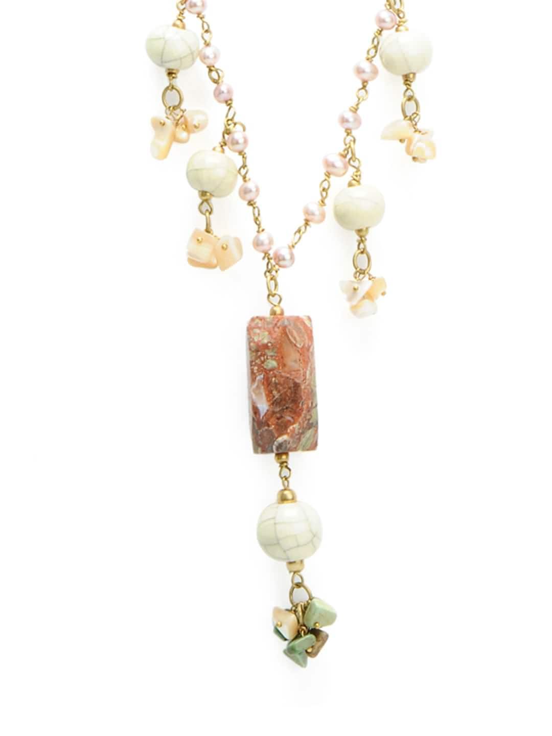 Ivory Tag Women Delicate Pink Pearl Necklace