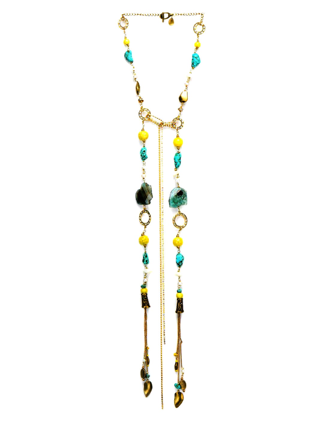 Ivory Tag Women Dazzling Agates Turquoise Blue and Yellow Necklace