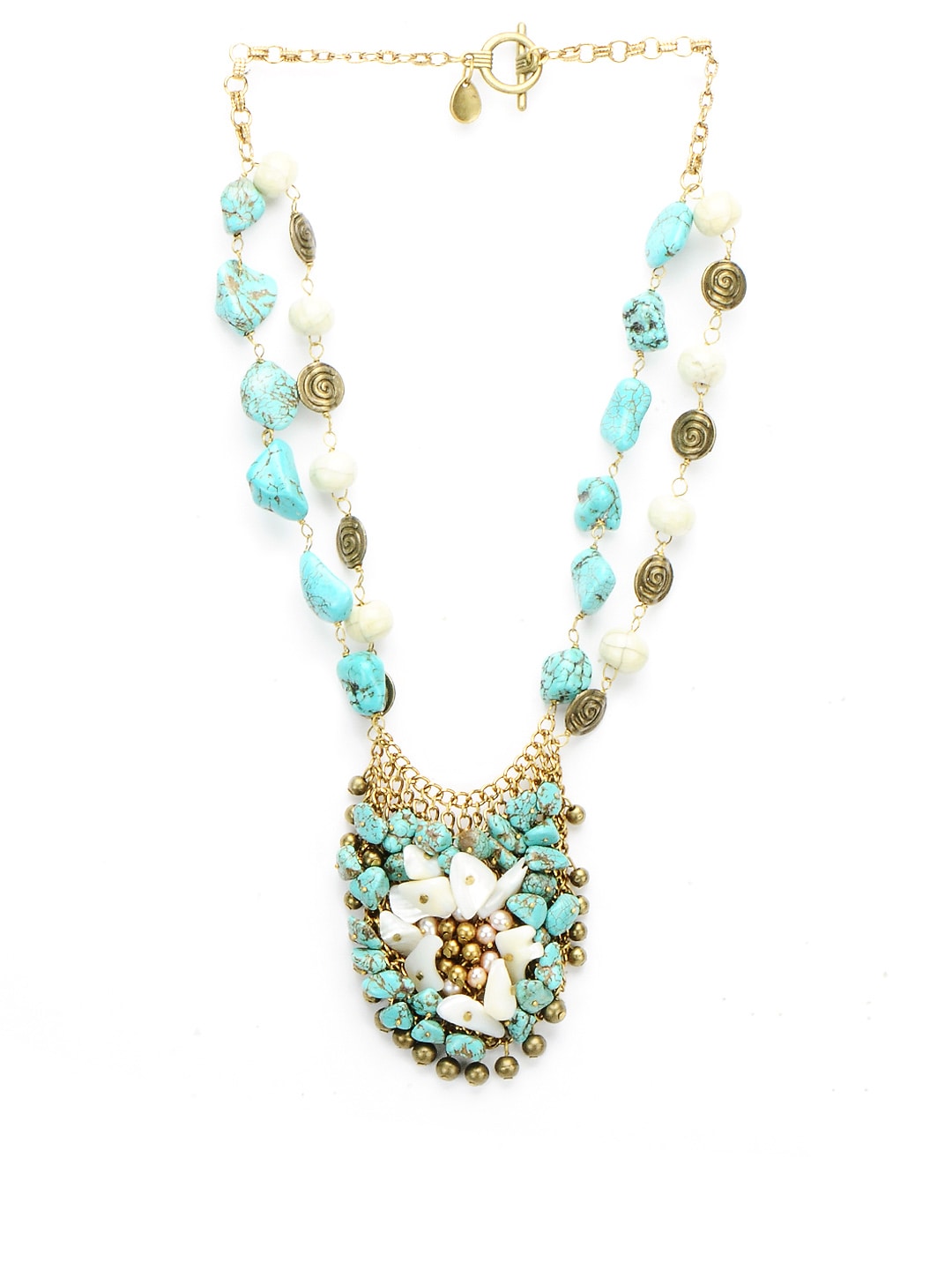 Ivory Tag Women Mesh Cluster Turquoise Blue and Cream Necklace