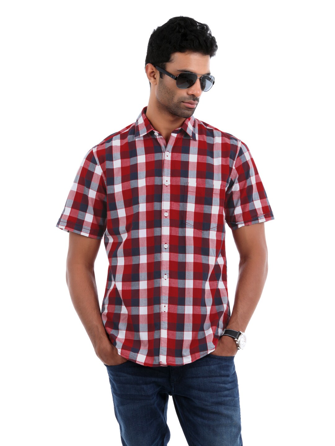 Peter England Men Red Check Shirt