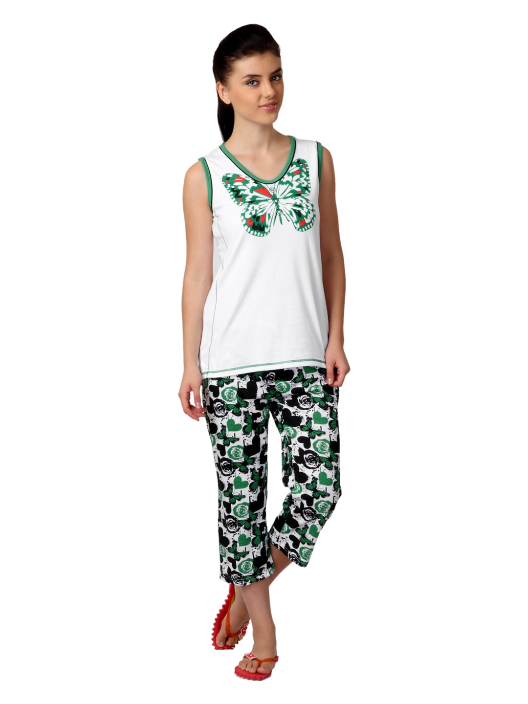 SDL by Sweet Dreams Women Green Printed Night Suit S11-3124