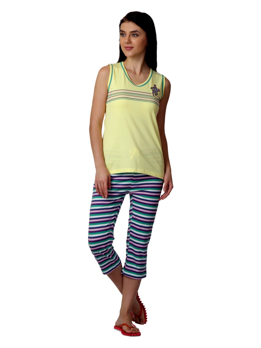 SDL by Sweet Dreams Women Multicoloured Striped Night Suit S11-3129