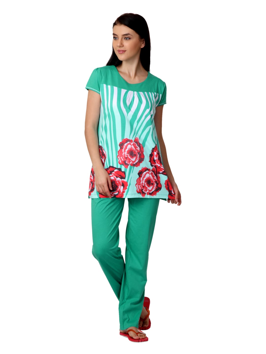 SDL by Sweet Dreams Women Green Printed Night Suit S11-3219