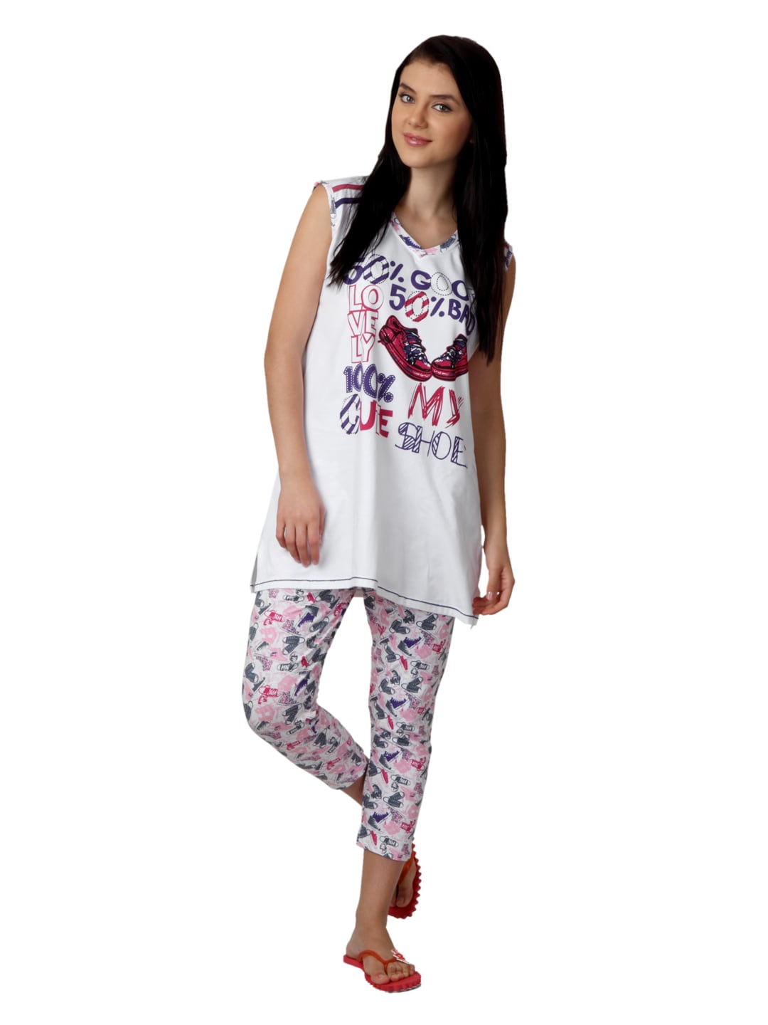 SDL by Sweet Dreams Women White Printed Night Suit S11-3229