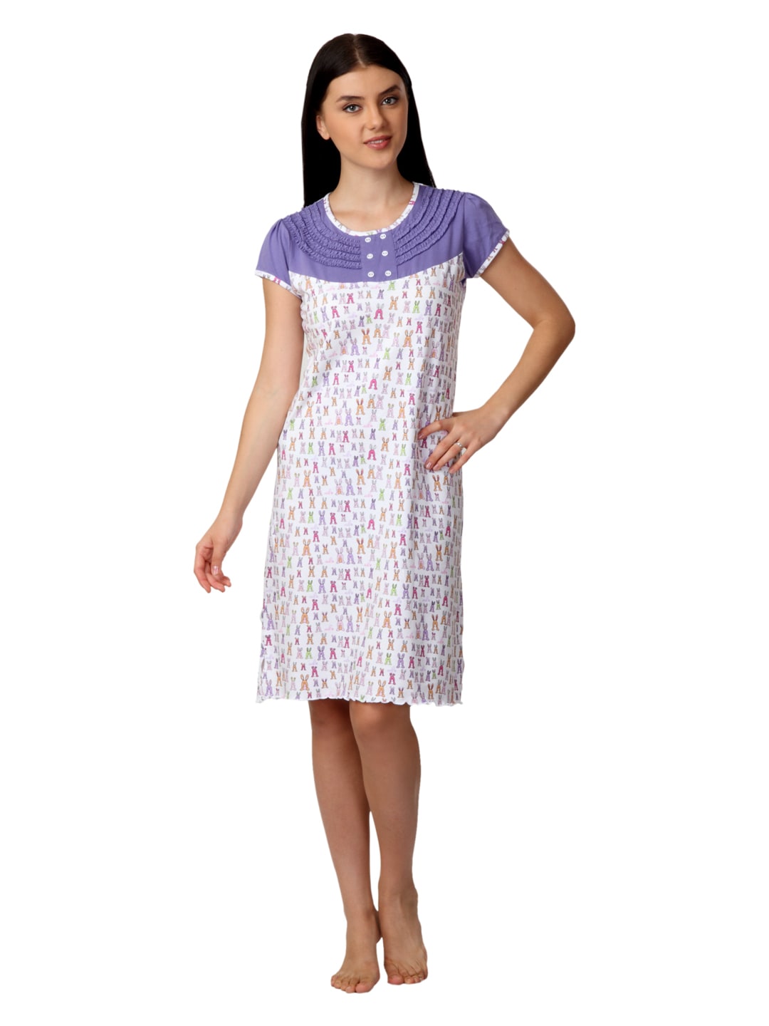 SDL by Sweet Dreams Women White Printed Nightdress