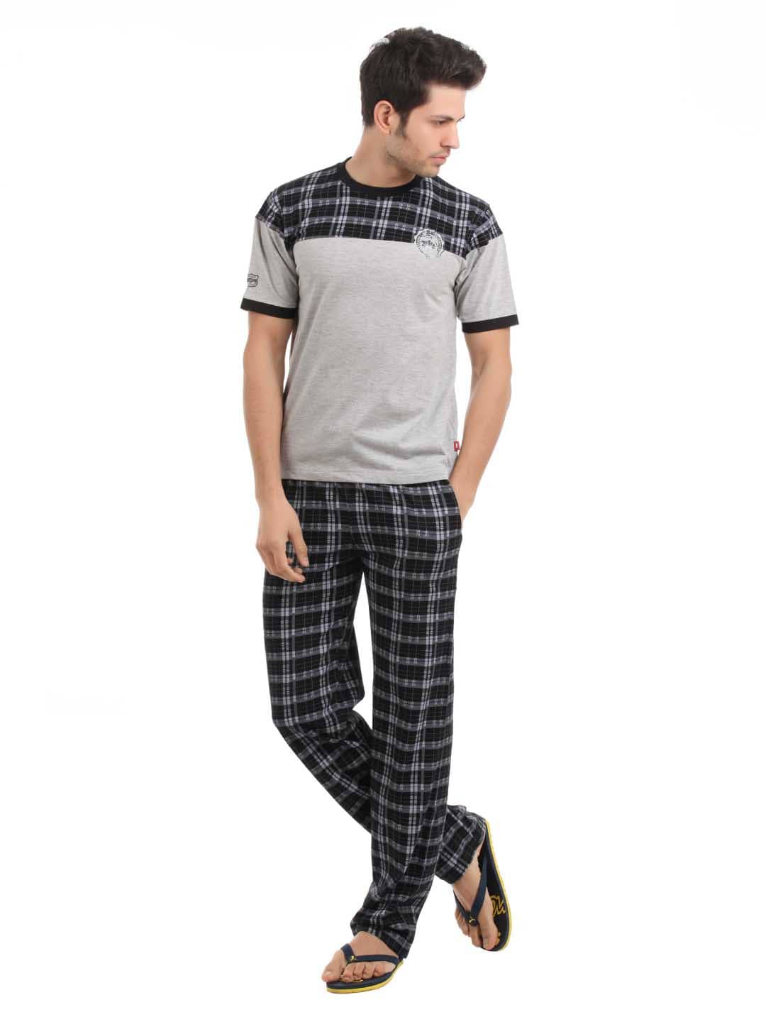 SDL by Sweet Dreams Men Grey Melange Pyjama Set