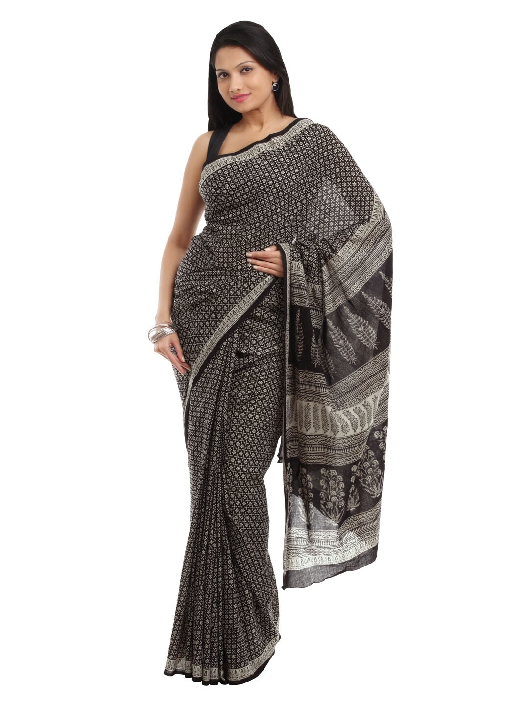 Fabindia Black Mull Printed Saree