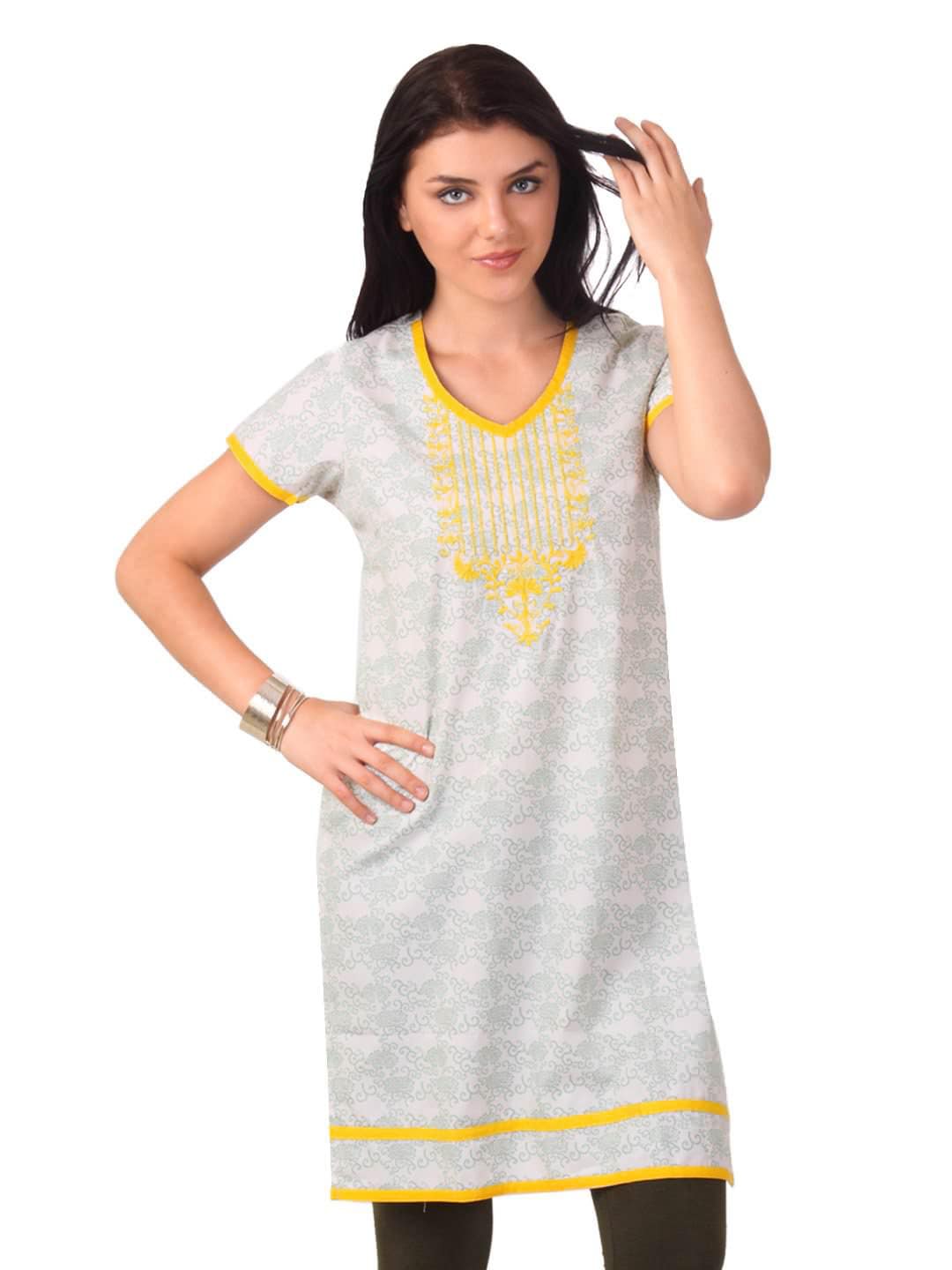 Folklore Women White & Green Kurta