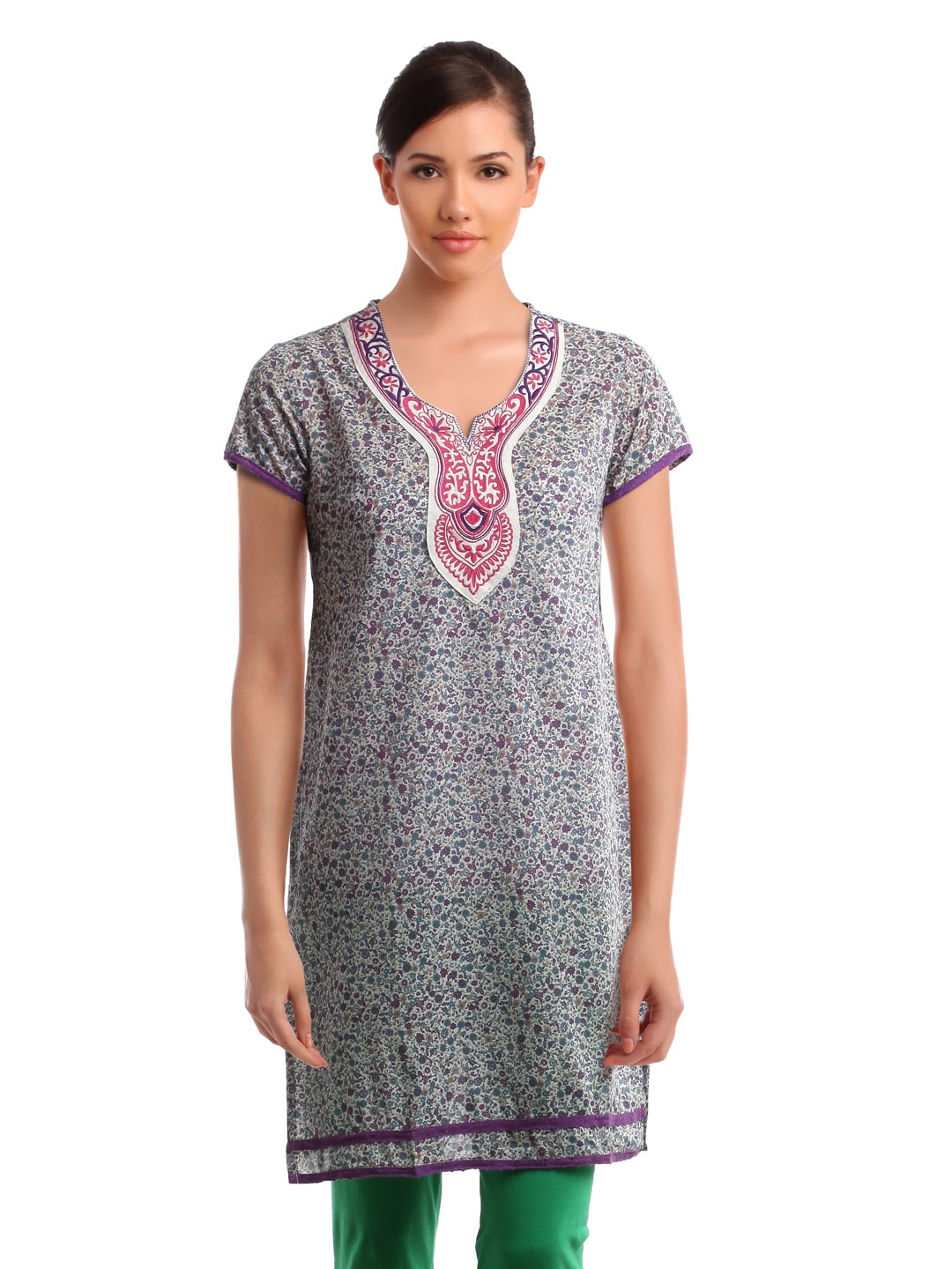 Folklore Women Printed Purple & Blue Kurta