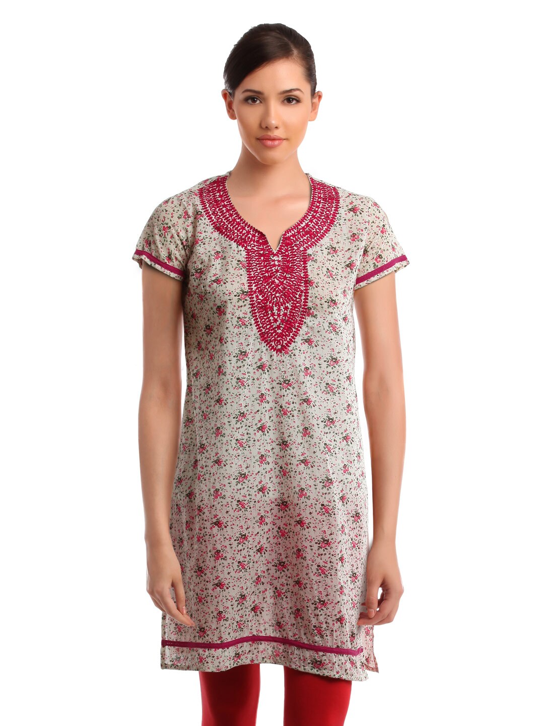 Folklore Women Pink & Green Printed Kurta