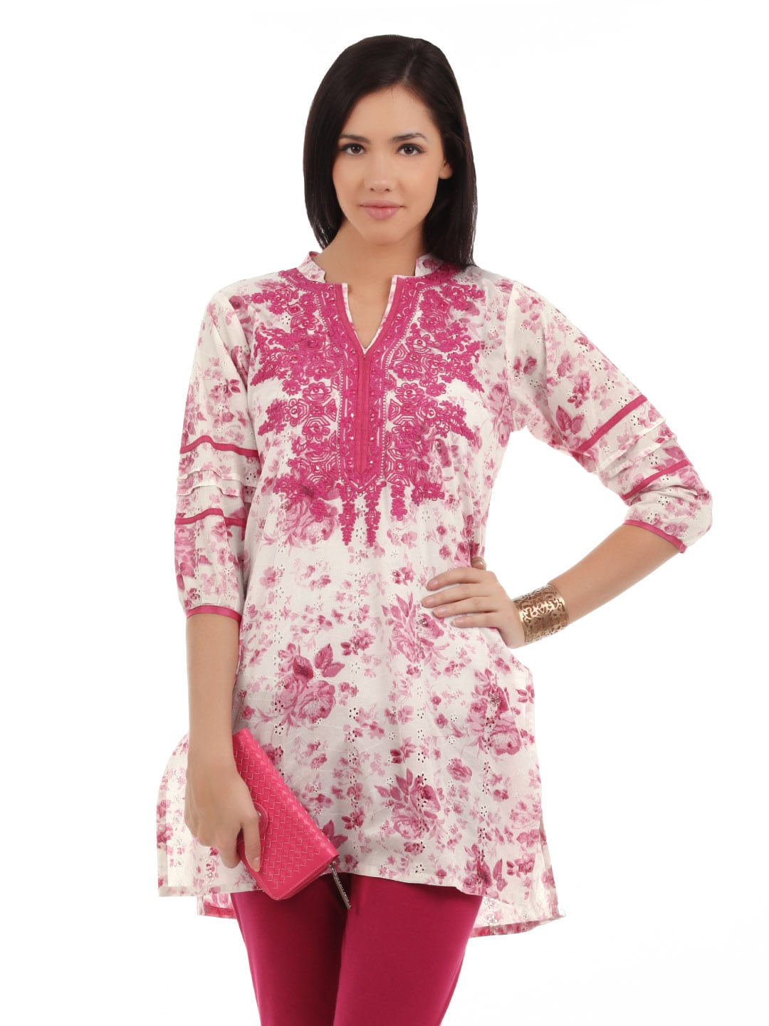 Aneri Women Printed Pink Kurti