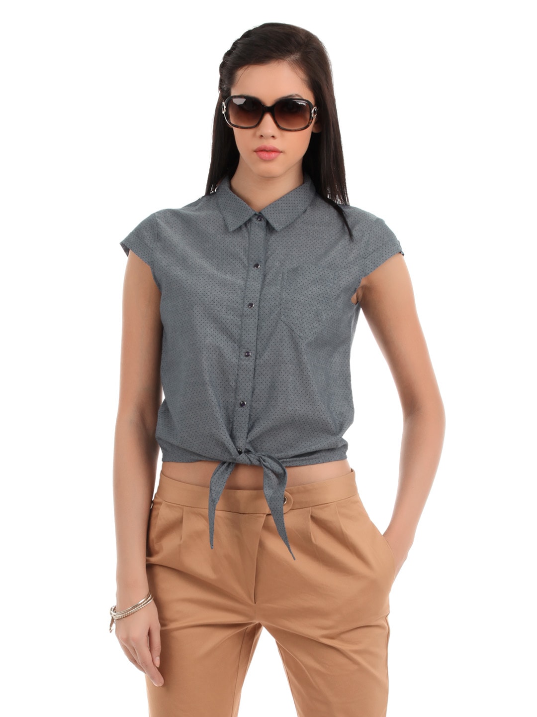 Elle Women Grey Retro Top