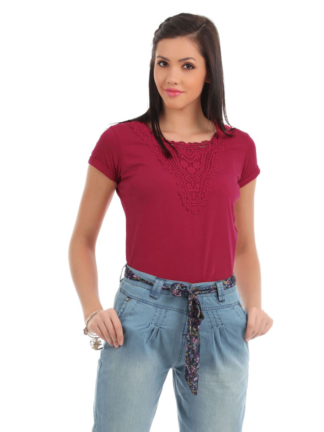 Elle Women Dark Pink T-shirt