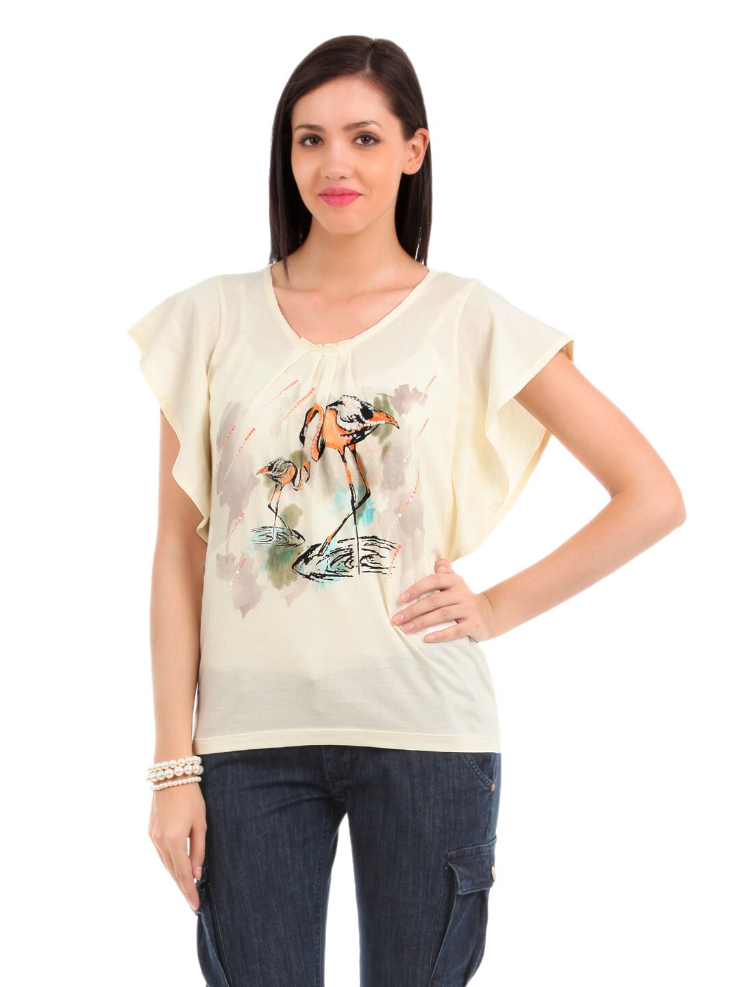 Elle Cream Printed T-shirt