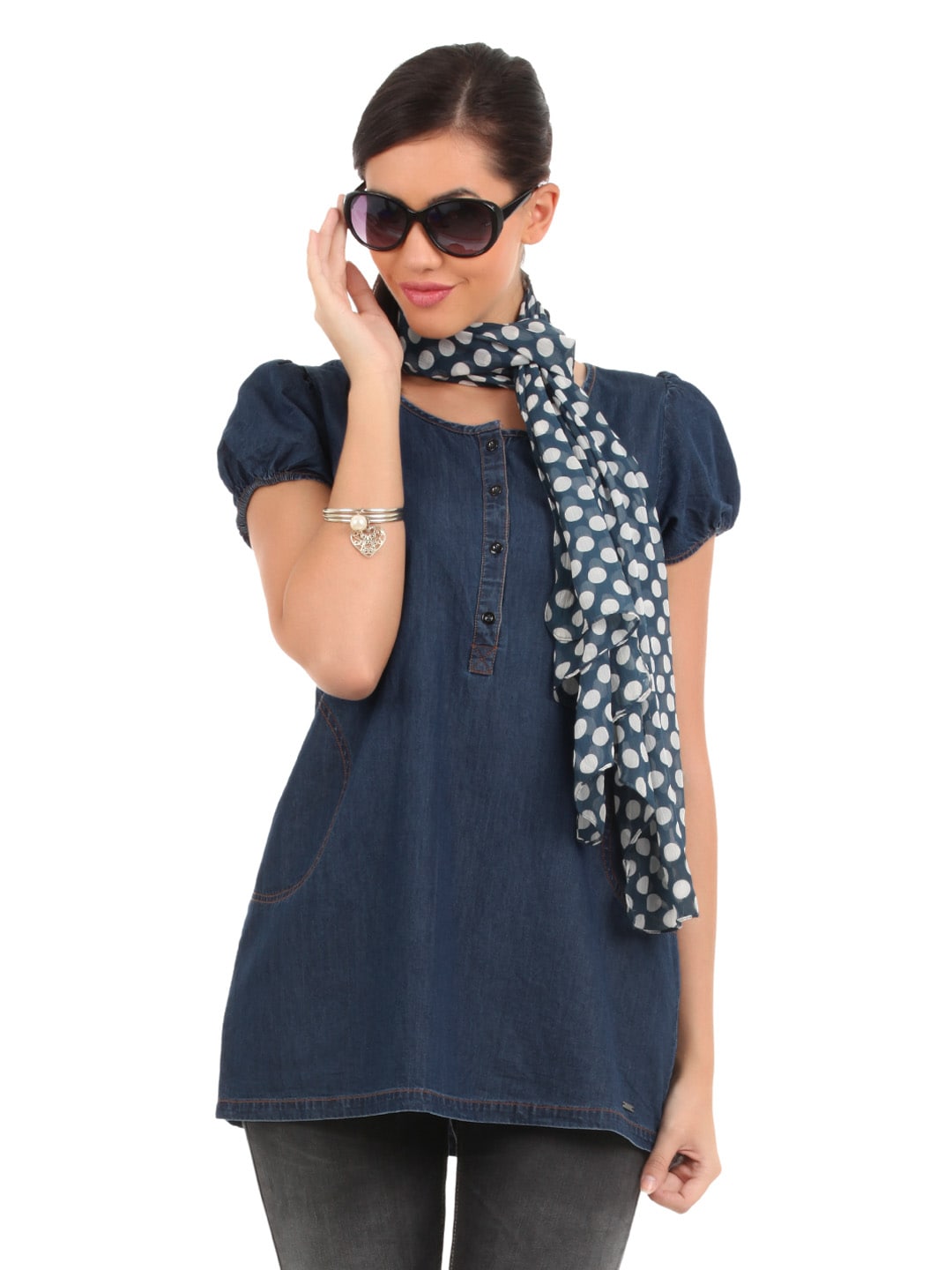 Elle Women Blue Denim Tunic