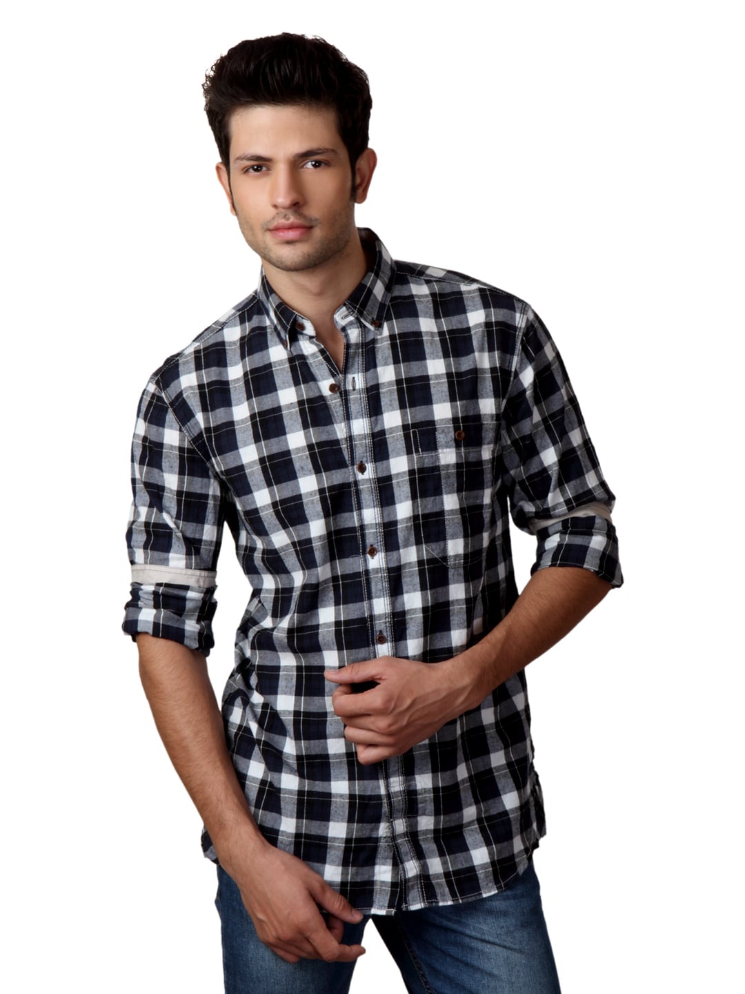 French Connection Men Blue & White Check Shirt