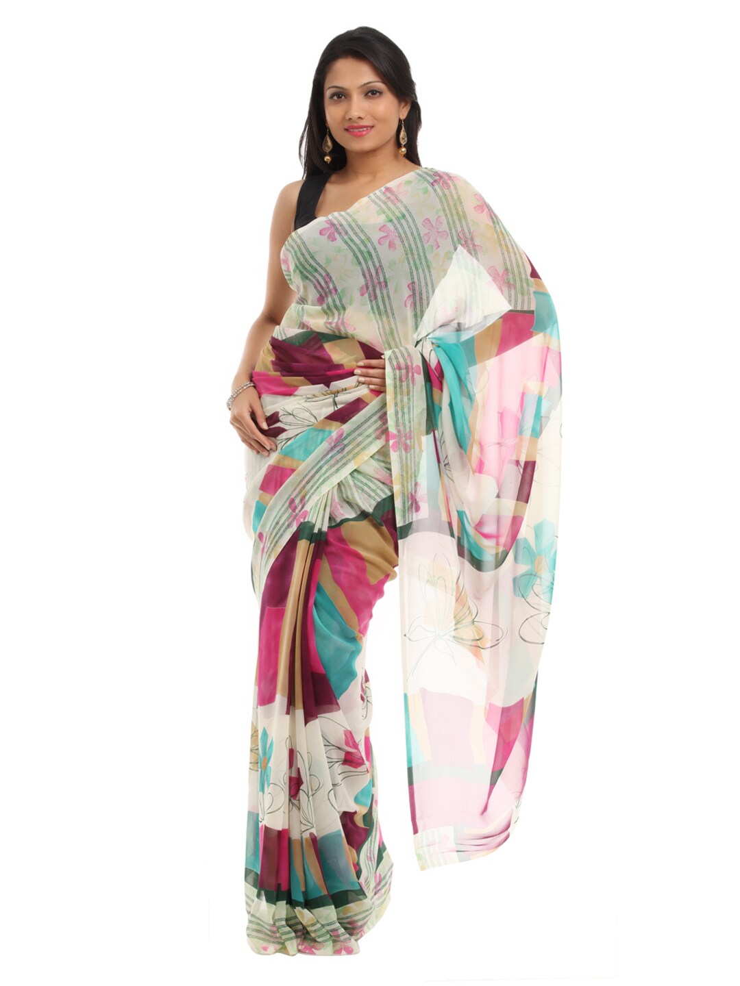 Prafful Off White Printed Sari