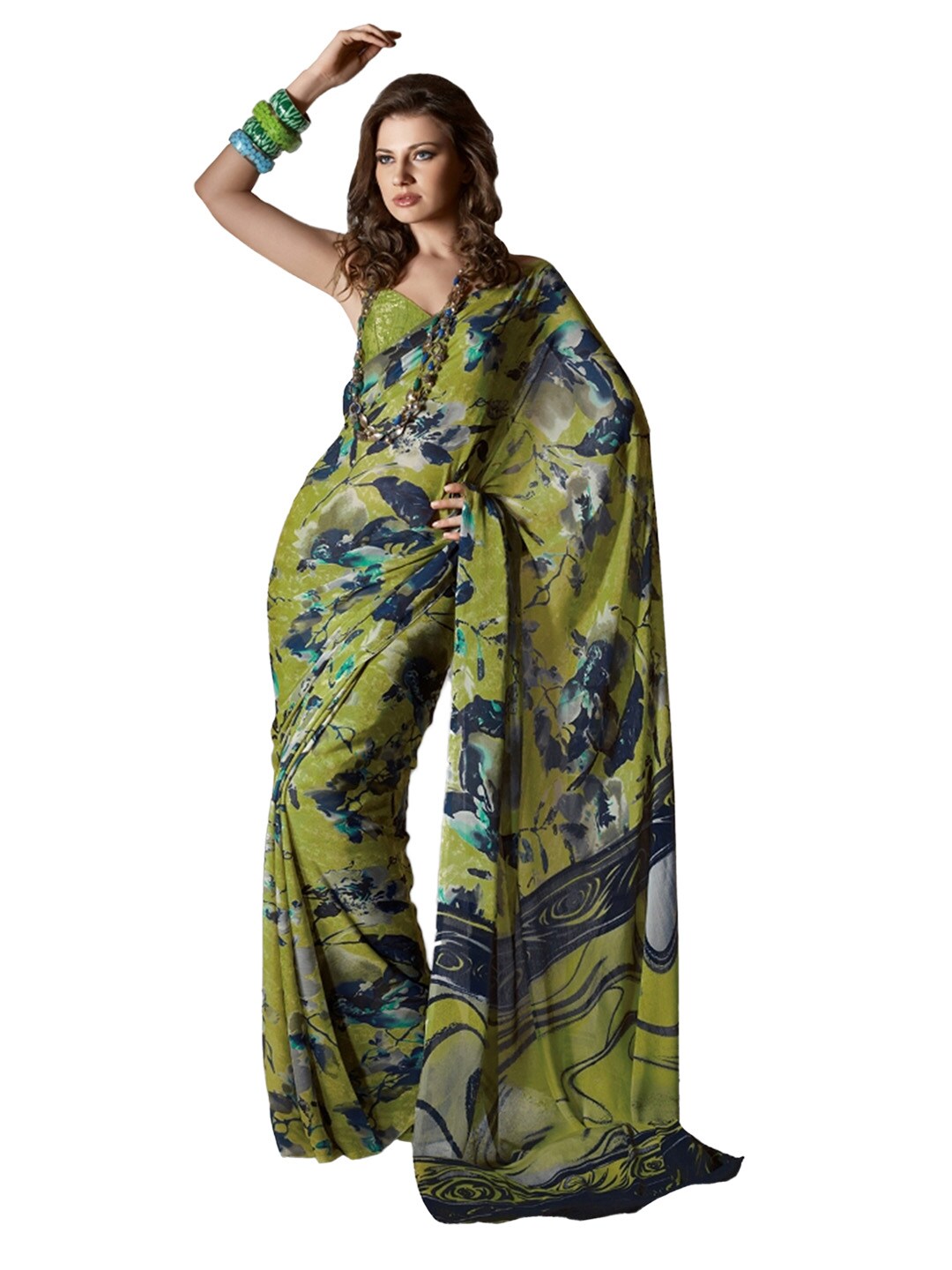 Prafful Green Printed Sari