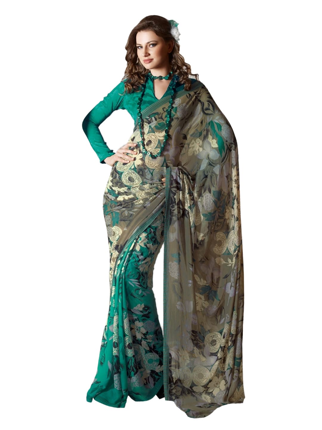 Prafful Green Printed Sari