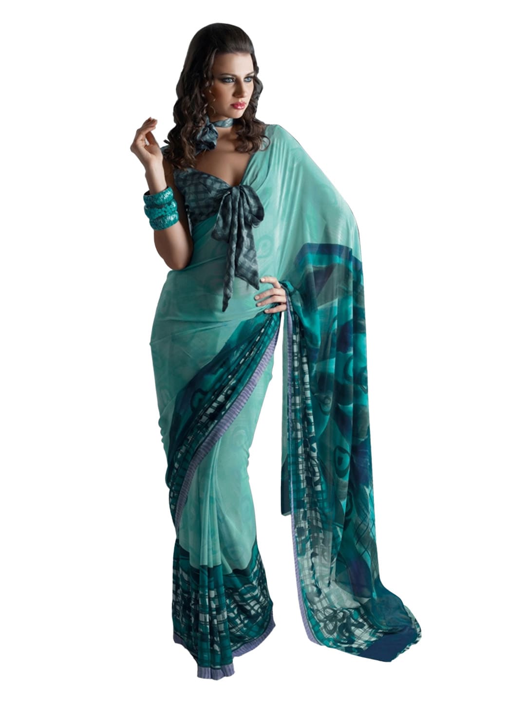Prafful Turquoise Blue Printed Sari