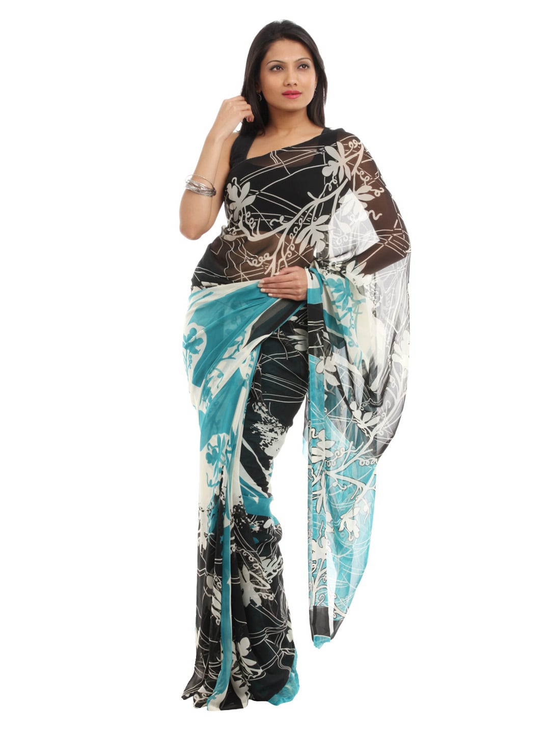 Prafful Women Black & Grren Sari