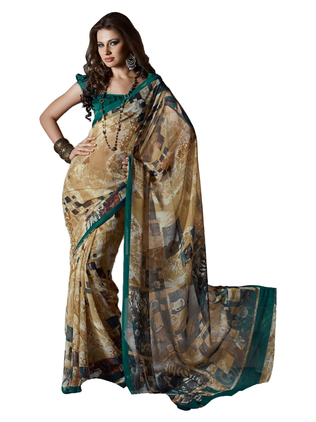 Prafful Brown Printed Sari