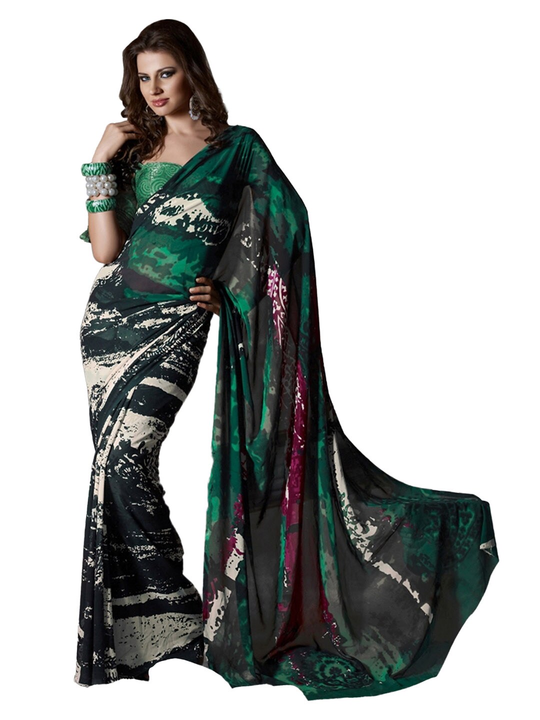 Prafful Green Printed Sari