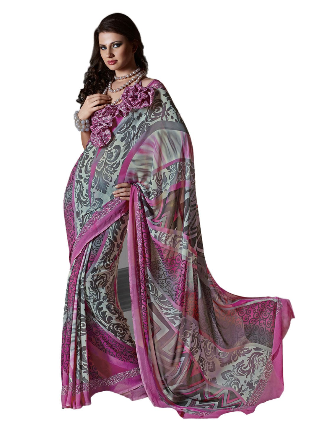 Prafful Pink Printed Sari