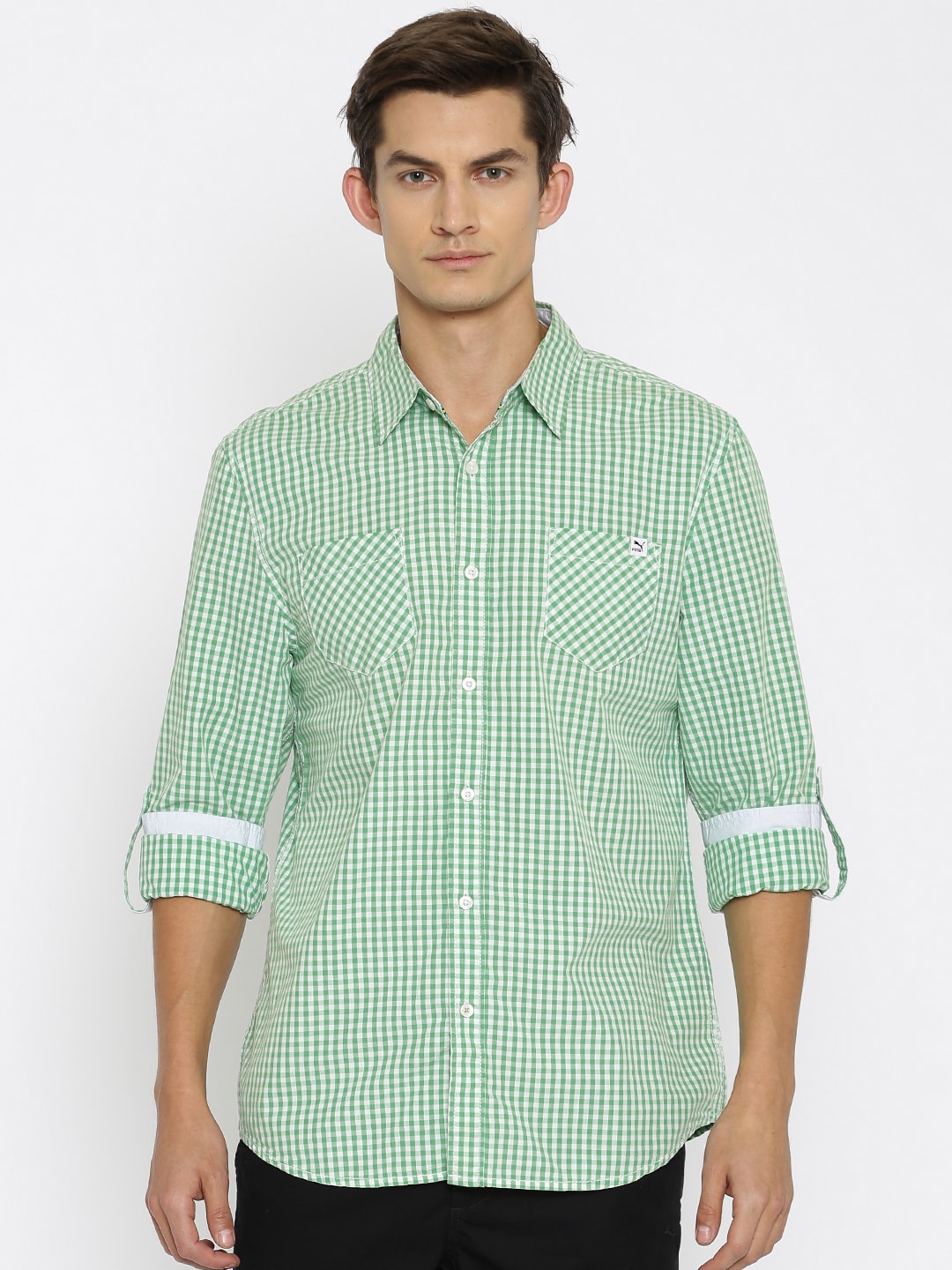 Puma Men Green Checked Casual Shirt