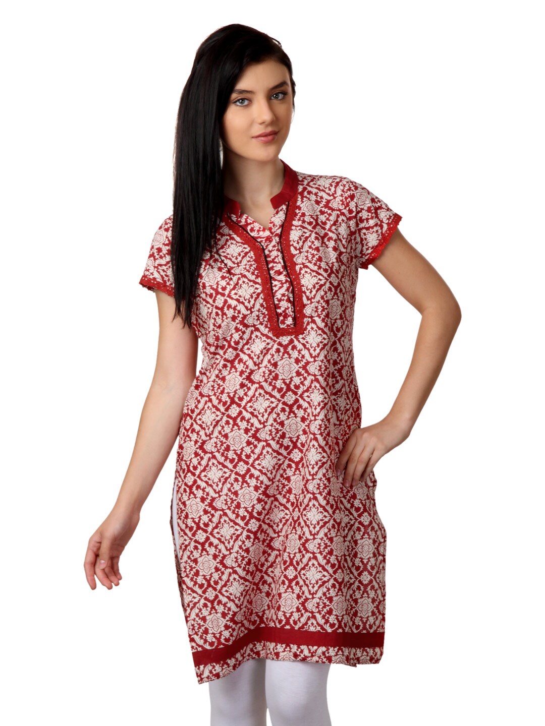 ALayna Women Printed Red Kurta