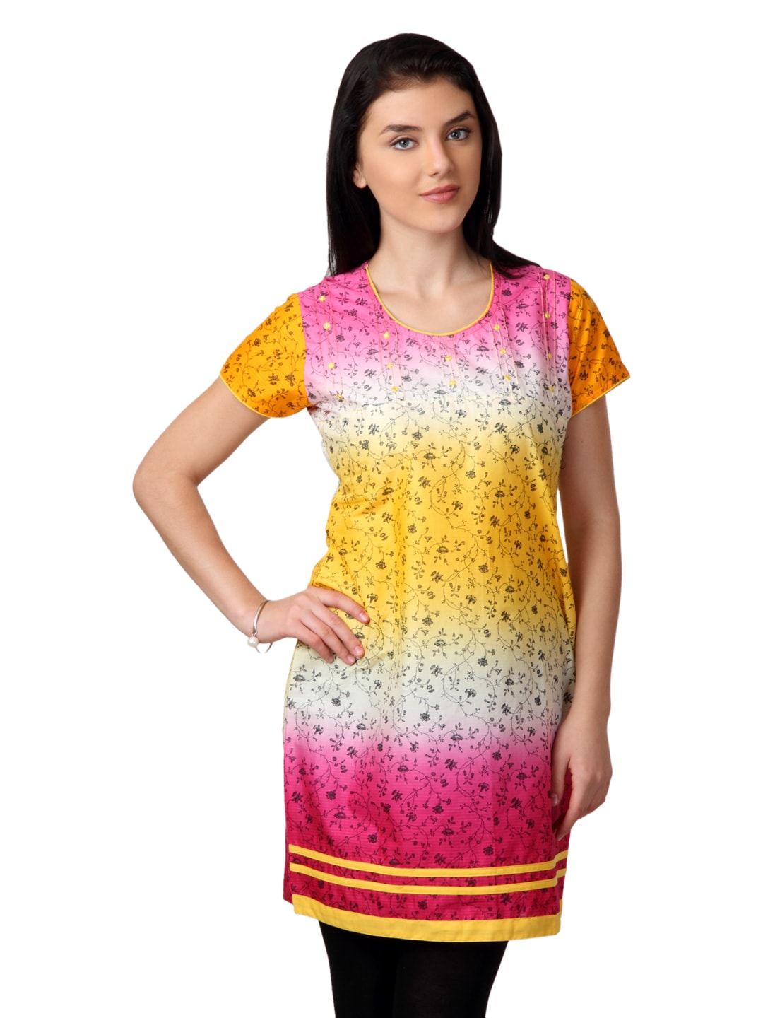 ALayna Women Pink & Yellow Kurta