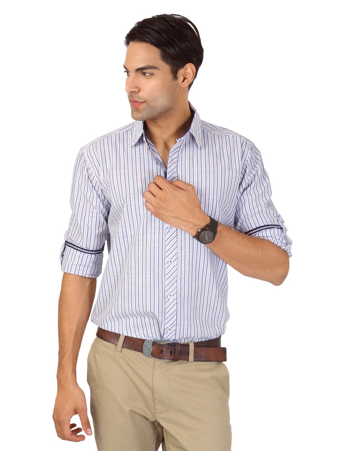 Highlander Men White Striped Shirt