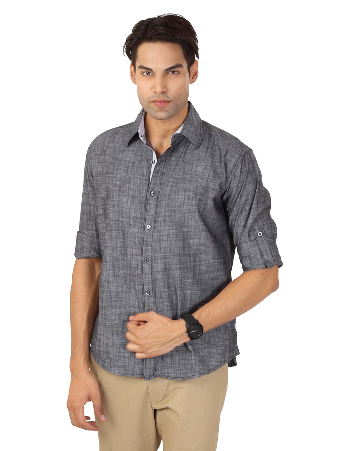 Highlander Men Grey Melange Shirt