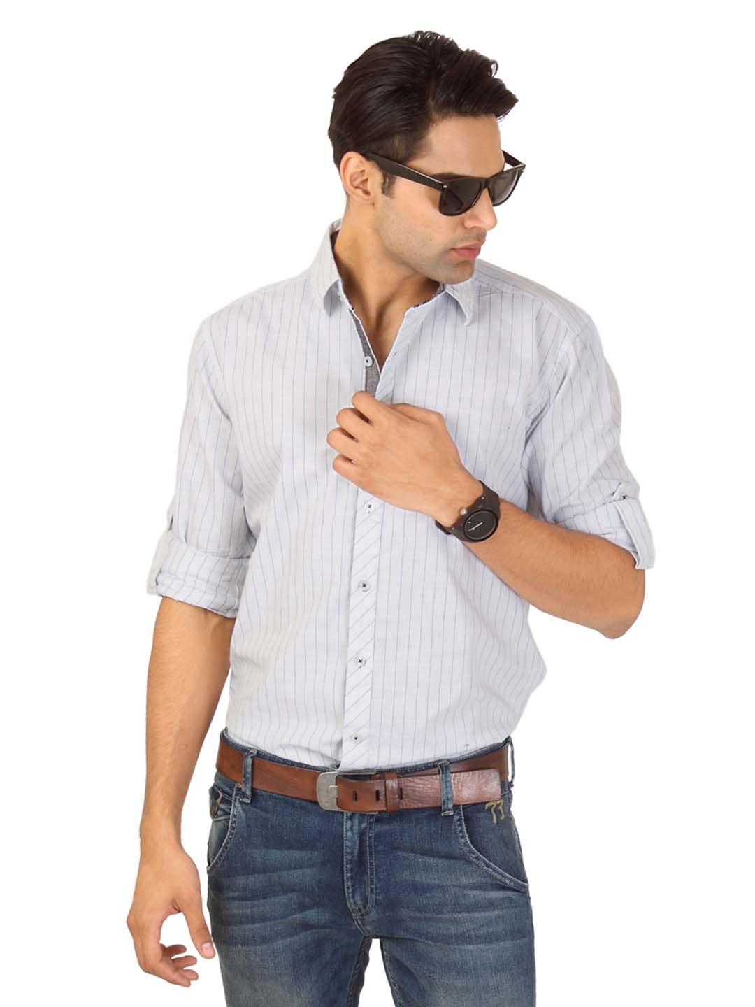 Highlander Men White Striped Shirt