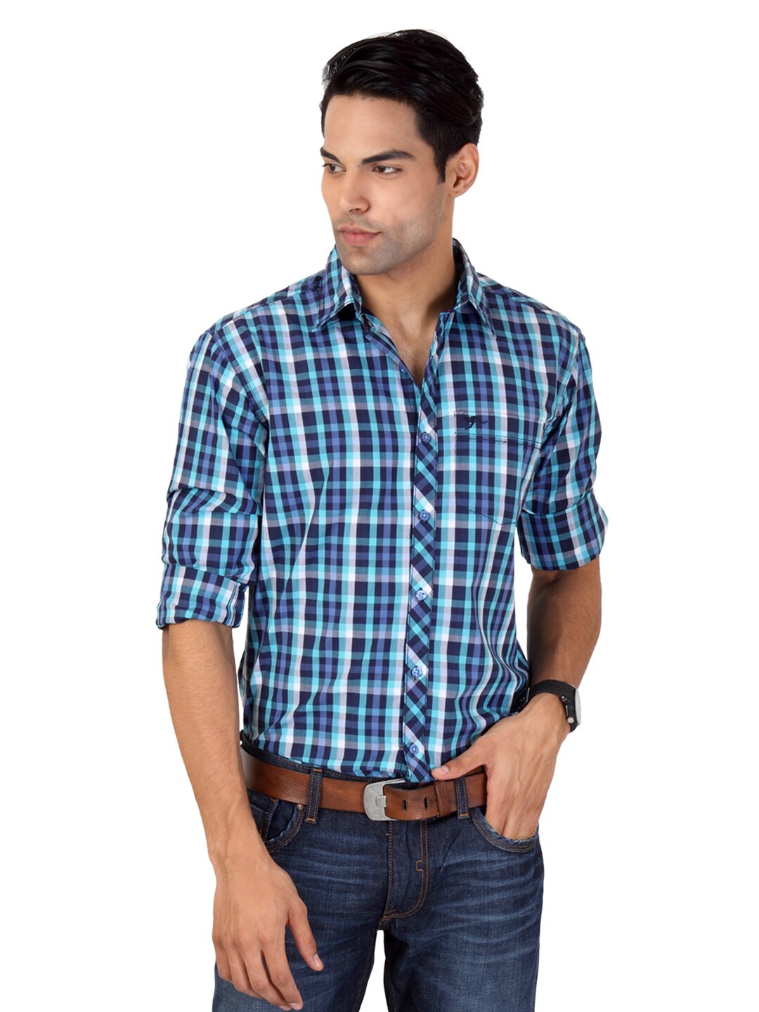 Highlander Men Blue Check Shirt