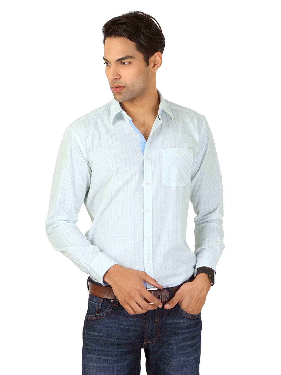 Highlander Men White Striped Shirt