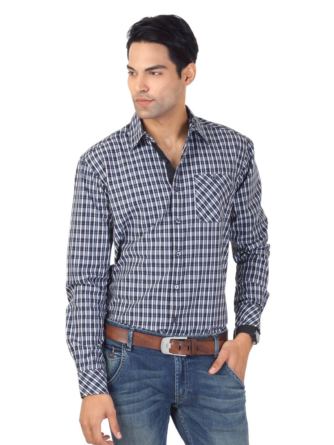 Highlander Men Black & Blue Check Shirt