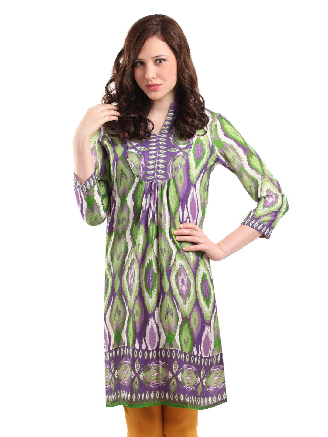 Global Desi Women Green & Purple Kurta