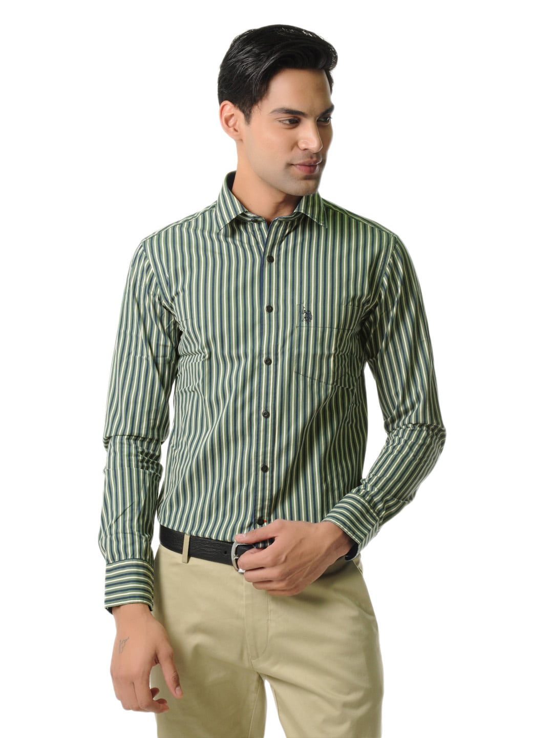 U.S. Polo Assn. Men Striped Green Shirt