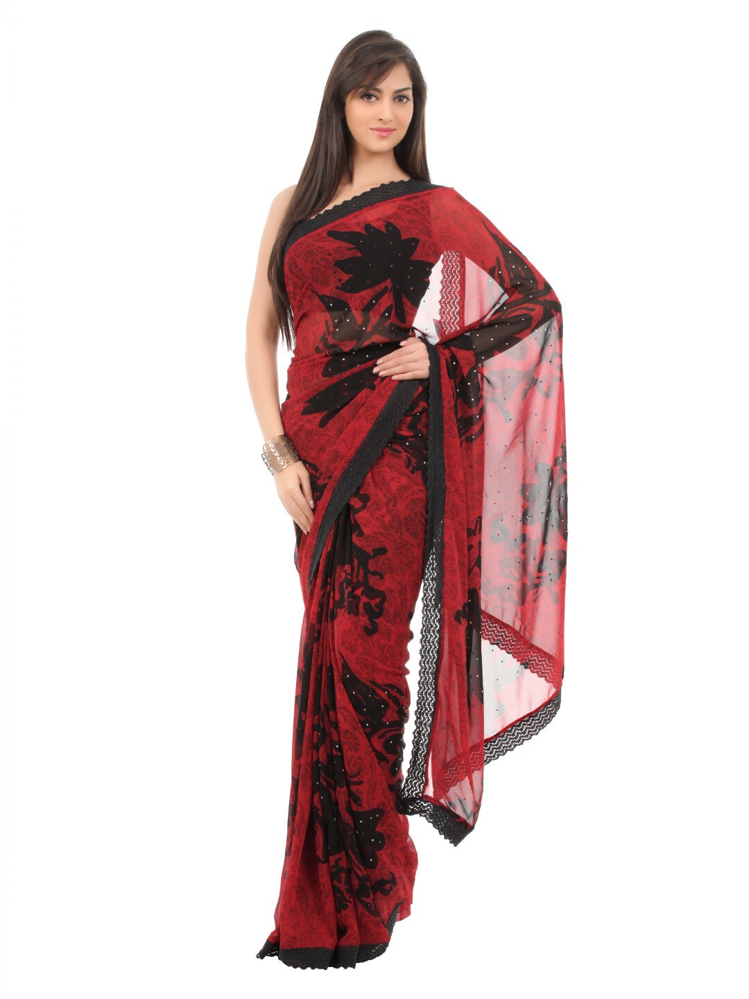 FNF Red & Black Evening Wear Sari