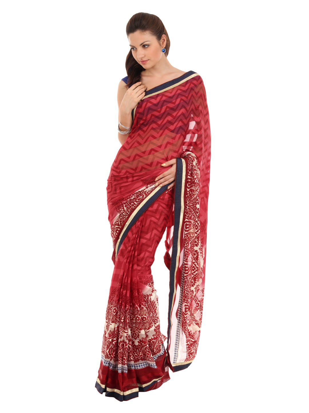 FNF Red & White Evening Wear Sari