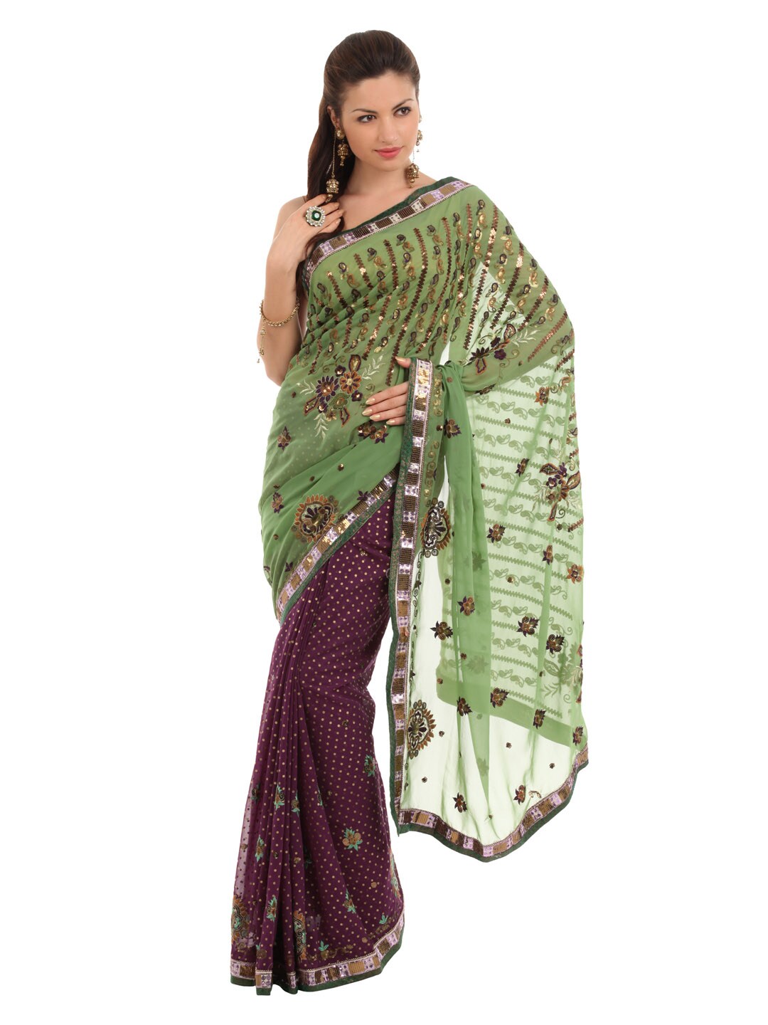 FNF Green & Purple Wedding Collection Sari