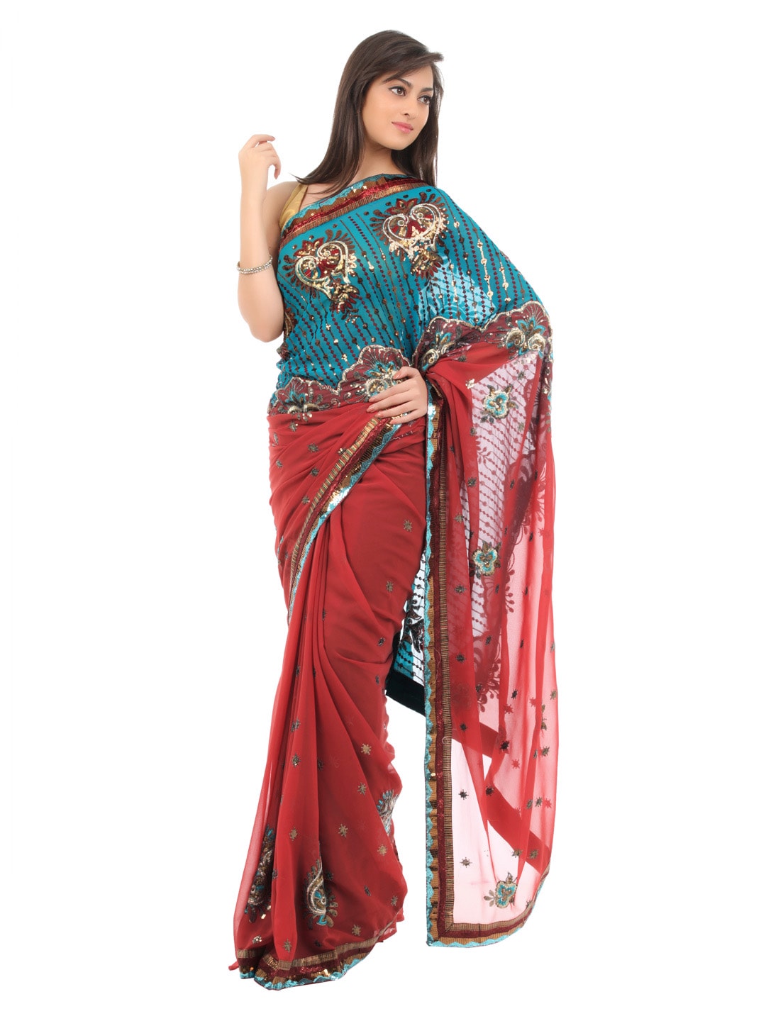 FNF Red & Blue Wedding Collection Sari