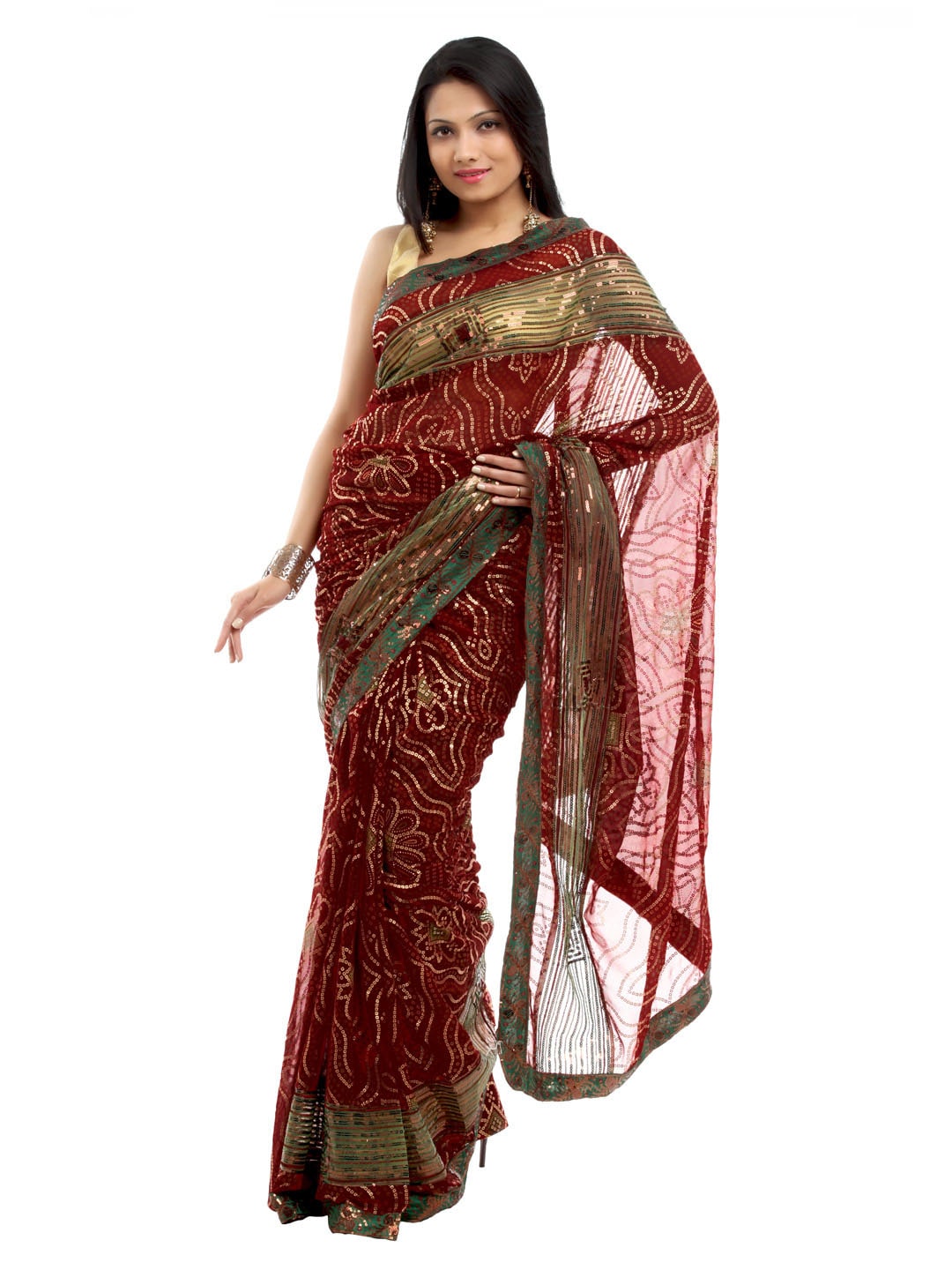 FNF Red & Gold Printed Collection for Wedding Sari